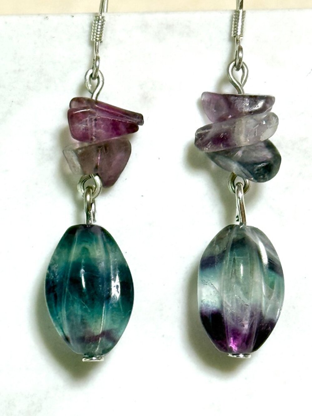 2/$20,Natural Rainbow Fluorite Earrings, Genuine Gemstone & Sterling Silver Hook